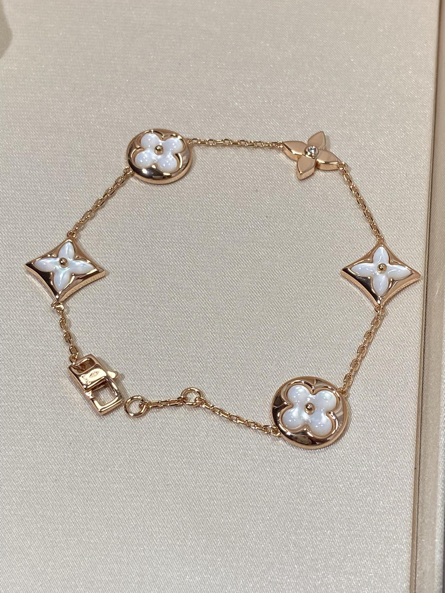[Glitter Jewelry]STAR AND SUN 5 MOTIF MOP PINK GOLD BRACELET