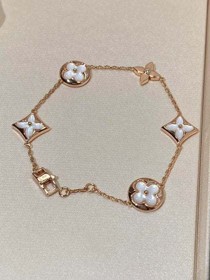 [Glitter Jewelry]STAR AND SUN 5 MOTIF MOP PINK GOLD BRACELET