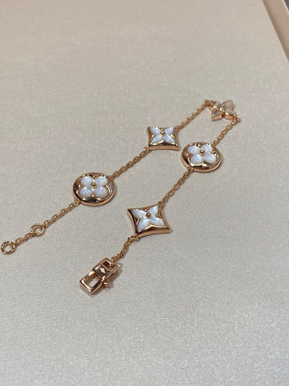 [Glitter Jewelry]STAR AND SUN 5 MOTIF MOP PINK GOLD BRACELET