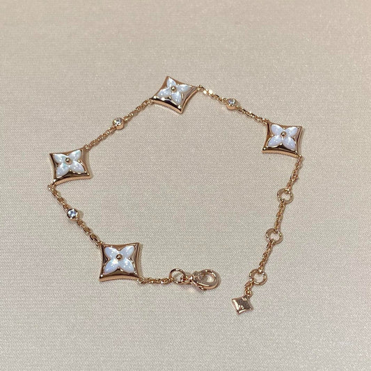 [Glitter Jewelry]STAR 4 MOTIF MOP DIAMOND PINK GOLD BRACELET