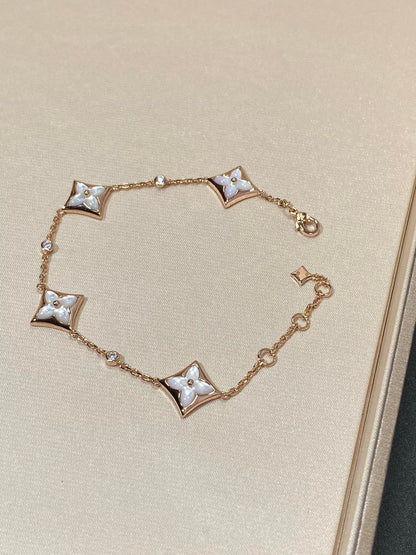 [Glitter Jewelry]STAR 4 MOTIF MOP DIAMOND PINK GOLD BRACELET