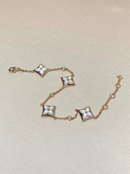 [Glitter Jewelry]STAR 4 MOTIF MOP DIAMOND PINK GOLD BRACELET