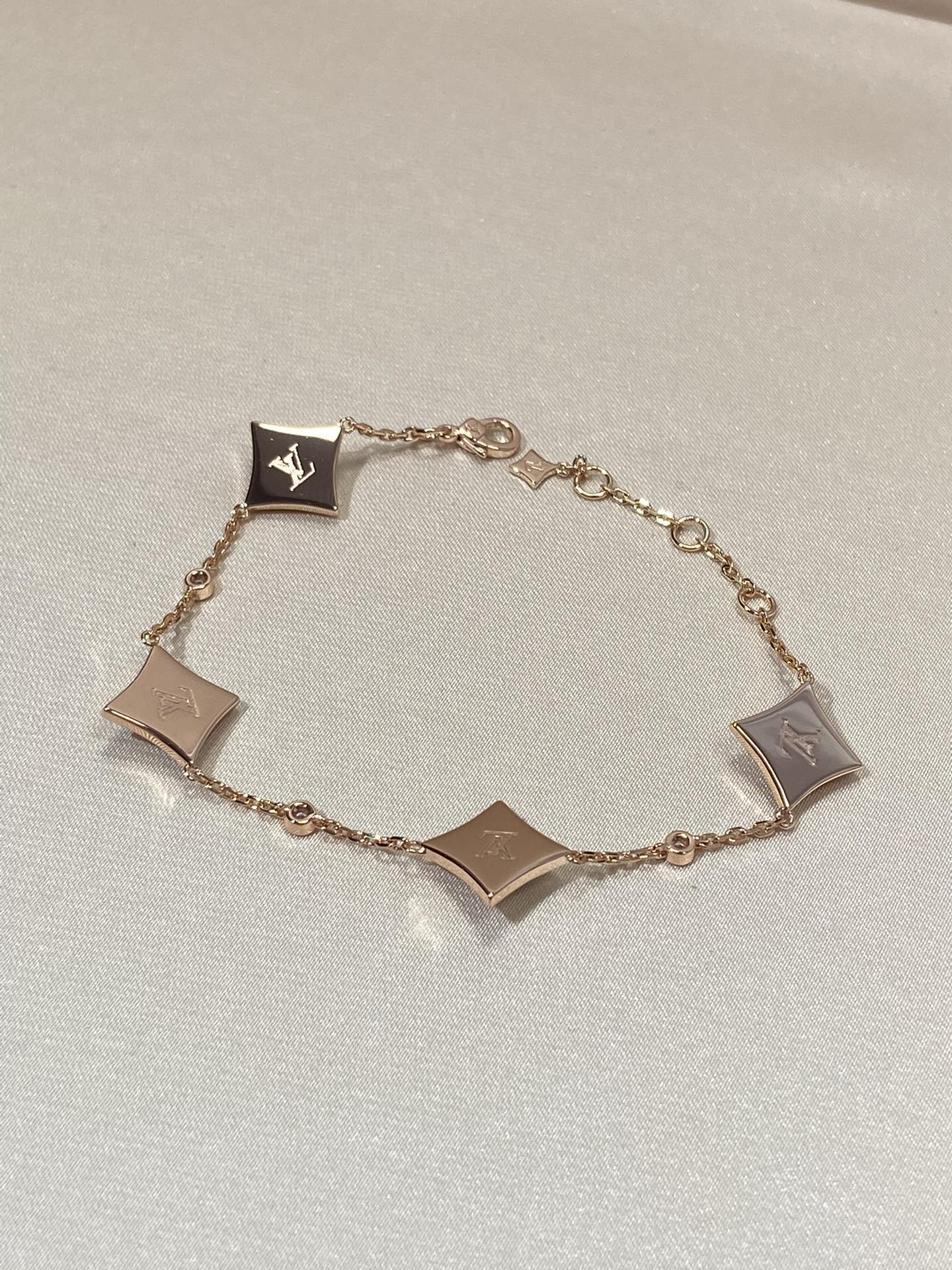 [Glitter Jewelry]STAR 4 MOTIF MOP DIAMOND PINK GOLD BRACELET