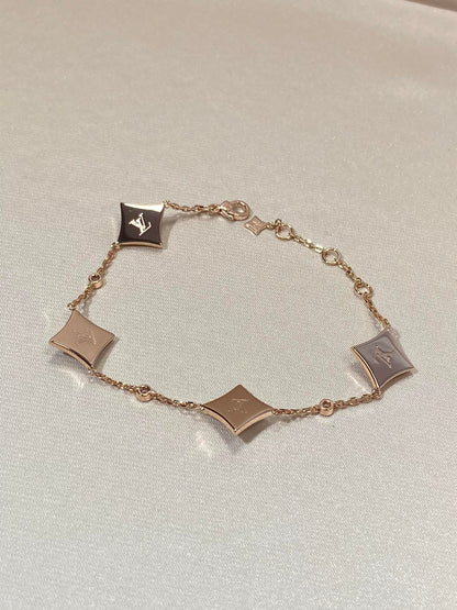[Glitter Jewelry]STAR 4 MOTIF MOP DIAMOND PINK GOLD BRACELET