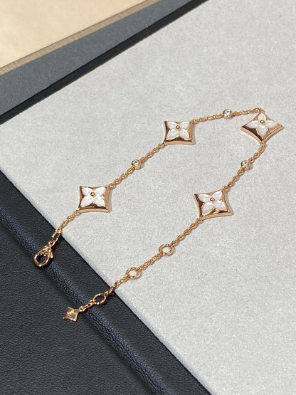 [Glitter Jewelry]STAR 4 MOTIF MOP DIAMOND PINK GOLD BRACELET