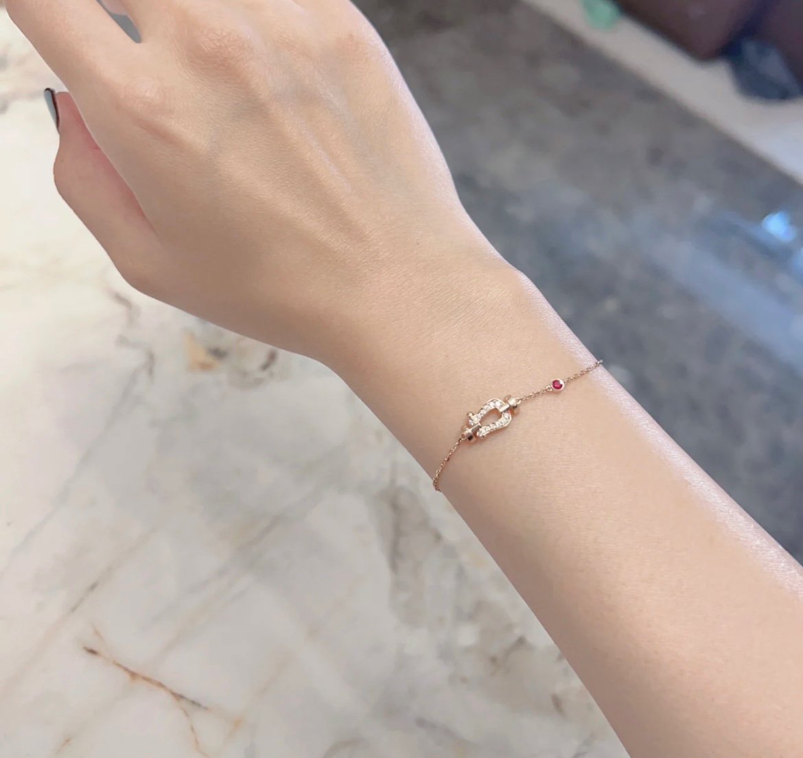 [Glitter Jewelry]FORCE 10 DIAMOND CHAIN LINK PINK GOLD BRACELET