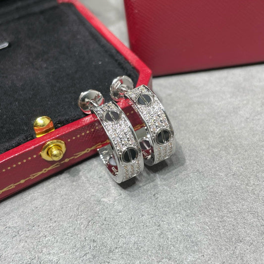[Glitter Jewelry]LOVE CERAMIC DIAMOND PAVED SILVER EARRINGS