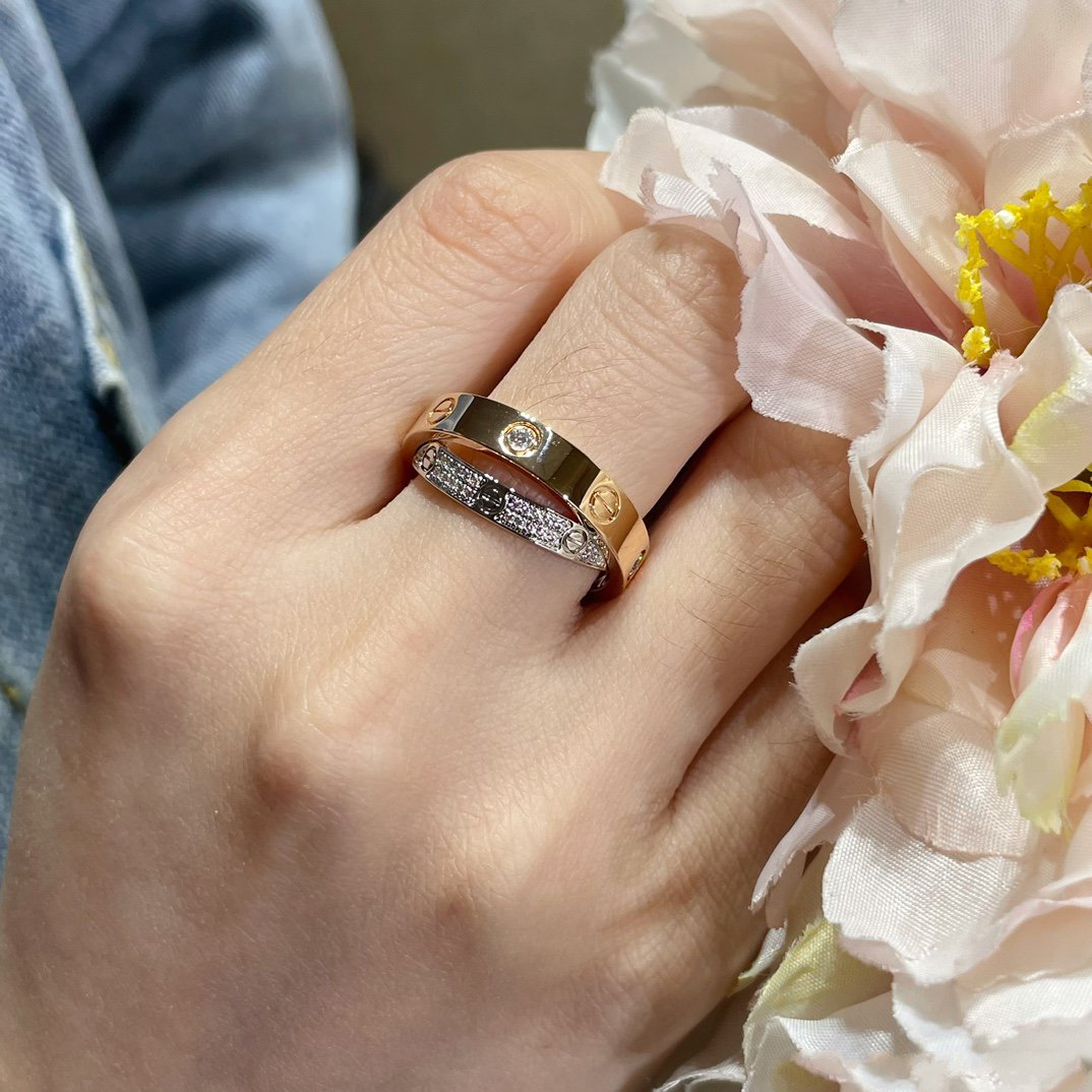 [Glitter Jewelry]LOVE PINK GOLD SILVER DIAMOND DOUBLE RING