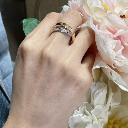 [Glitter Jewelry]LOVE PINK GOLD SILVER DIAMOND DOUBLE RING