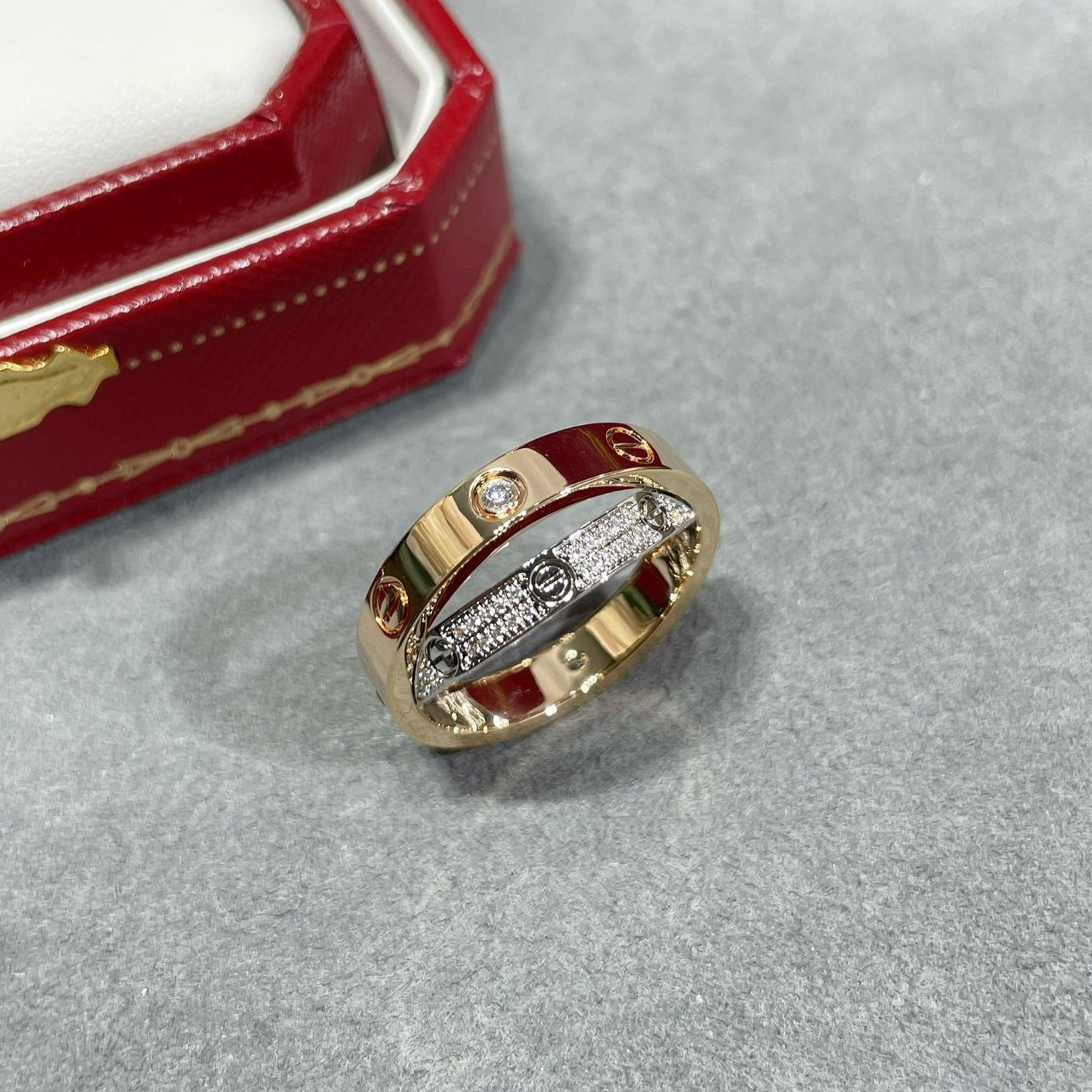 [Glitter Jewelry]LOVE PINK GOLD SILVER DIAMOND DOUBLE RING