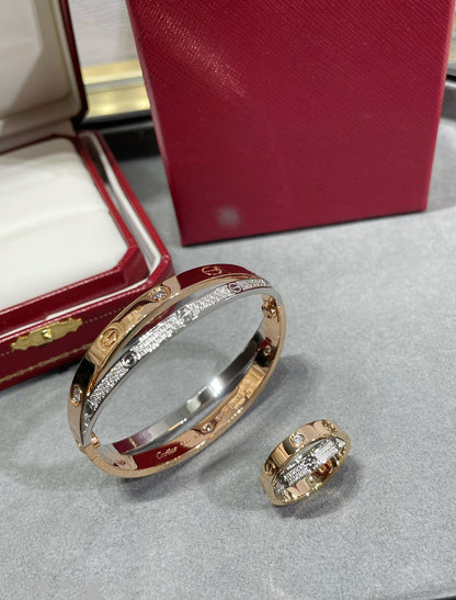 [Glitter Jewelry]LOVE PINK GOLD SILVER DIAMOND DOUBLE RING