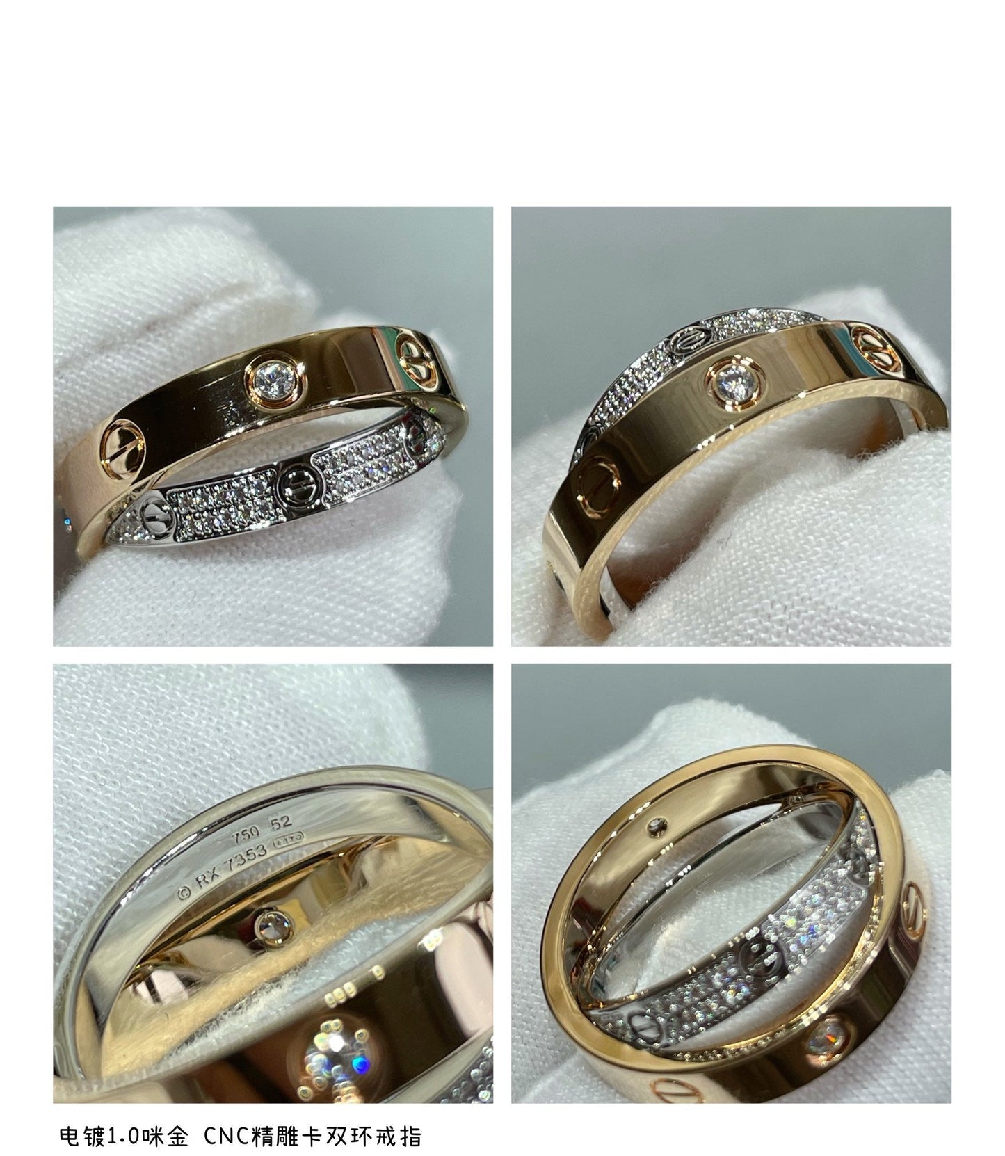 [Glitter Jewelry]LOVE PINK GOLD SILVER DIAMOND DOUBLE RING