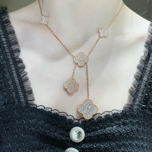 [Glitter Jewelry]CLOVER 6 MOTIF DIAMOND PAVED NECKLACE