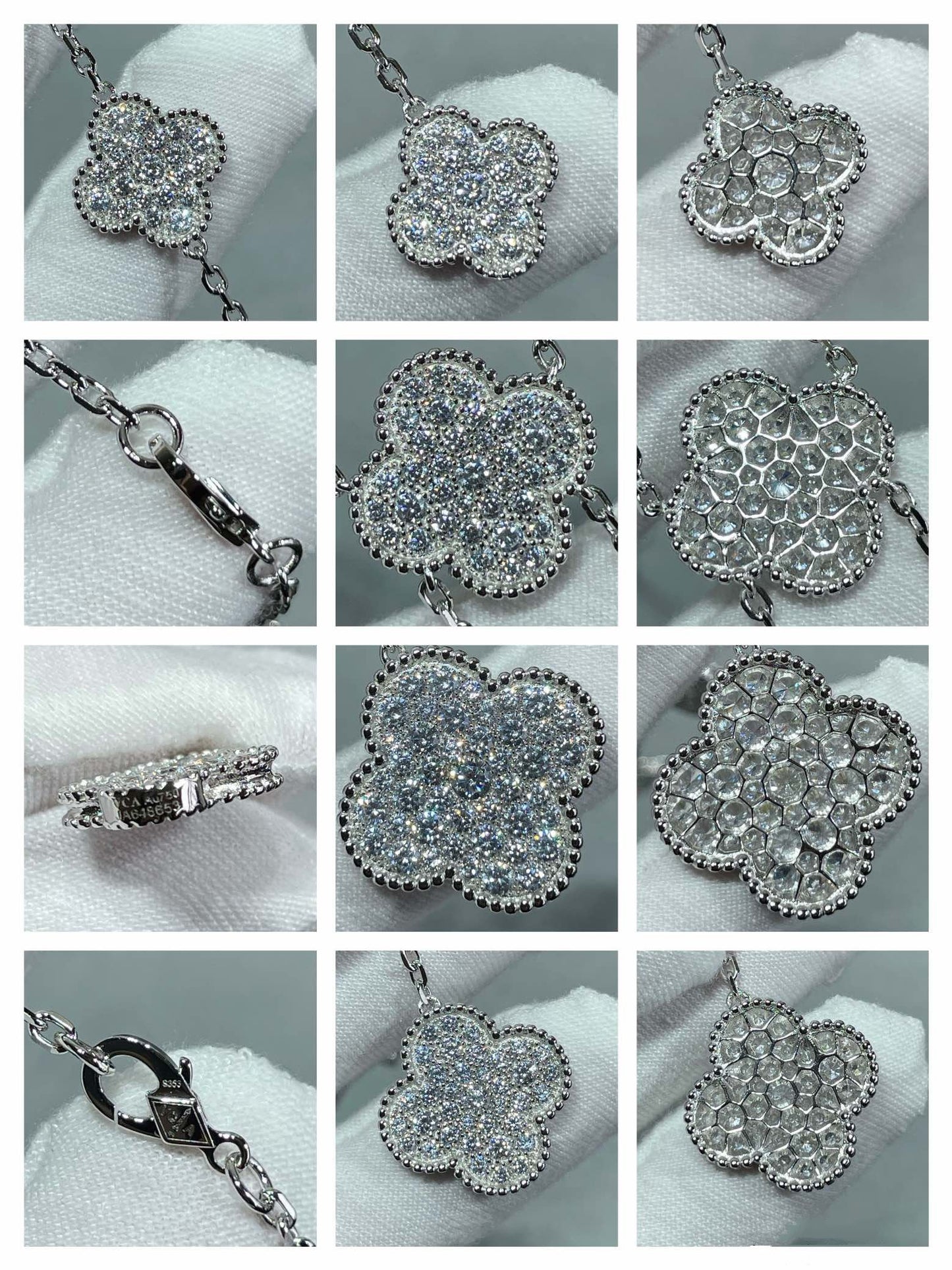 [Glitter Jewelry]CLOVER 6 MOTIF DIAMOND PAVED NECKLACE