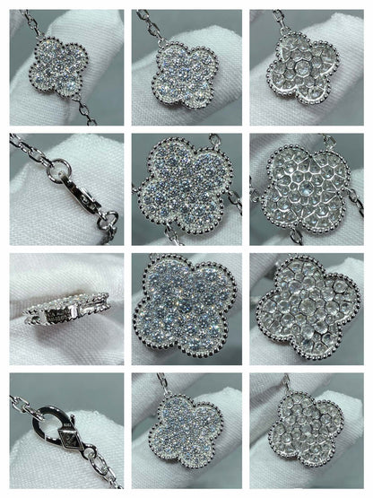 [Glitter Jewelry]CLOVER 6 MOTIF DIAMOND PAVED NECKLACE