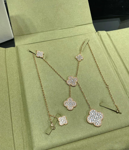 [Glitter Jewelry]CLOVER 6 MOTIF DIAMOND PAVED NECKLACE