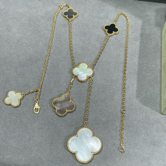 [Glitter Jewelry]CLOVER 6 MOTIF MOP ONYX GOLD NECKLACE