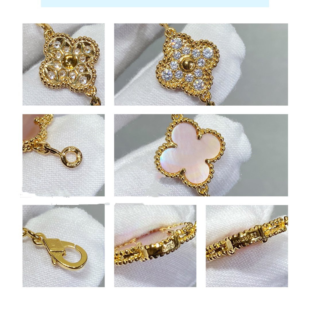 [Glitter Jewelry]CLOVER 5 MOTIF DIAMOND PINK MOP PINK GOLD BRACELET