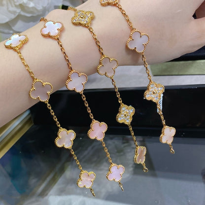 [Glitter Jewelry]CLOVER 5 MOTIF DIAMOND PINK MOP PINK GOLD BRACELET