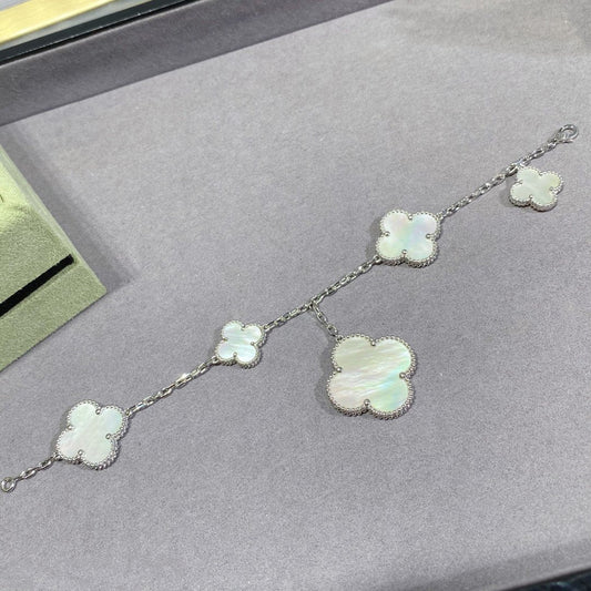 [Glitter Jewelry]CLOVER 5 MOTIF WHITE MOP SILVER BRACELET
