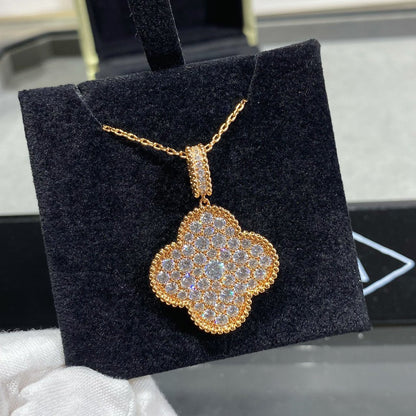 [Glitter Jewelry]CLOVER 25MM LARGE PEDANT DIAMOND PAVED LONG NECKLACE