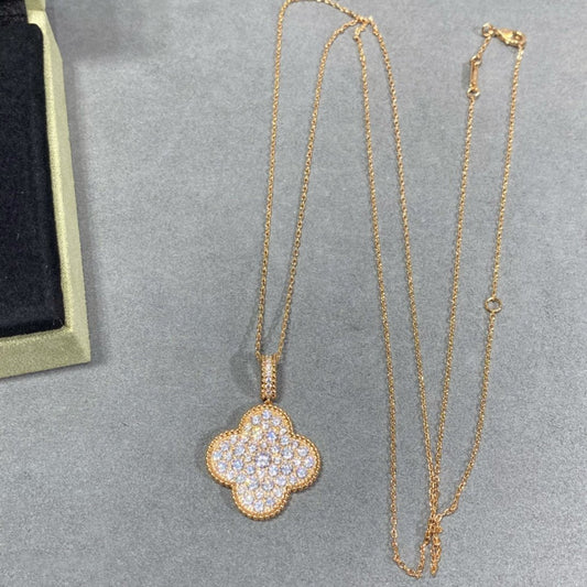 [Glitter Jewelry]CLOVER 25MM LARGE PEDANT DIAMOND PAVED LONG NECKLACE