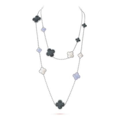 [Glitter Jewelry]CLOVER 16 MOTIF CHALCEDONY MOP SILVER NECKLACE