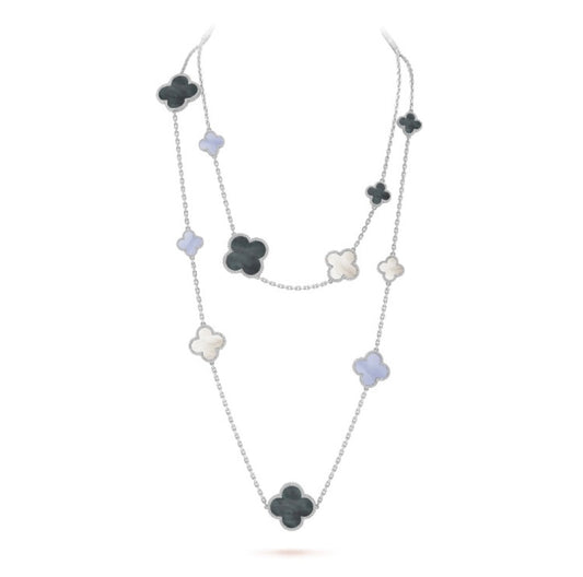 [Glitter Jewelry]CLOVER 16 MOTIF CHALCEDONY MOP SILVER NECKLACE