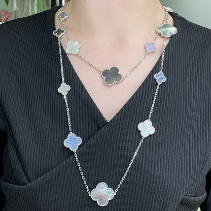 [Glitter Jewelry]CLOVER 16 MOTIF CHALCEDONY MOP SILVER NECKLACE