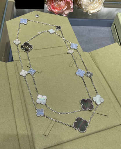 [Glitter Jewelry]CLOVER 16 MOTIF CHALCEDONY MOP SILVER NECKLACE