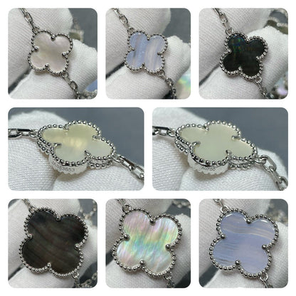 [Glitter Jewelry]CLOVER 16 MOTIF CHALCEDONY MOP SILVER NECKLACE