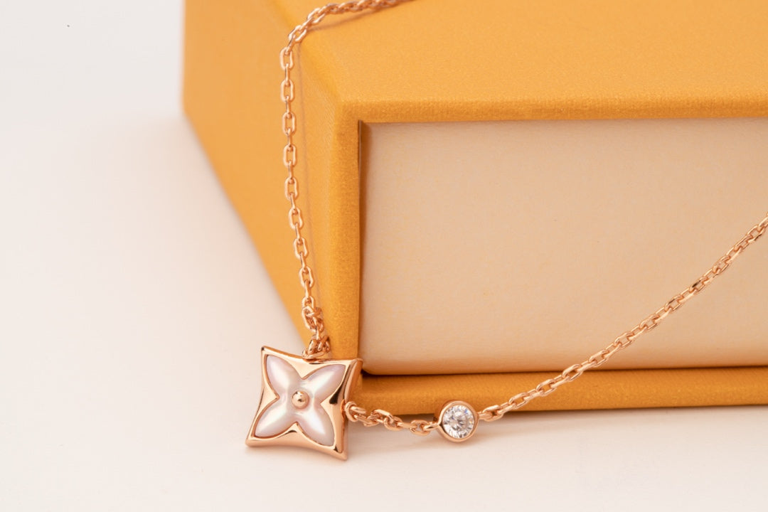 [Glitter Jewelry]STAR PINK MOP 1 DIAMOND PINK GOLD NECKLACE