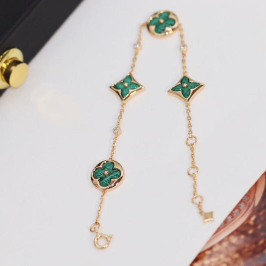 [Glitter Jewelry]STAR AND SUN 4 MOTIF PINK GOLD MALACHITE BRACELET
