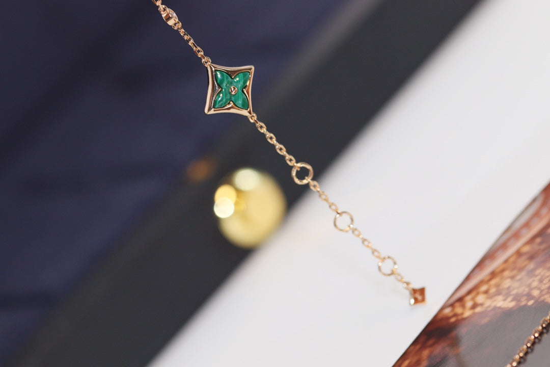 [Glitter Jewelry]STAR AND SUN 4 MOTIF PINK GOLD MALACHITE BRACELET