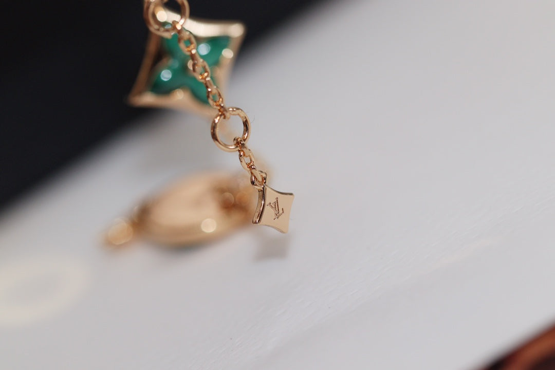 [Glitter Jewelry]STAR AND SUN 4 MOTIF PINK GOLD MALACHITE BRACELET