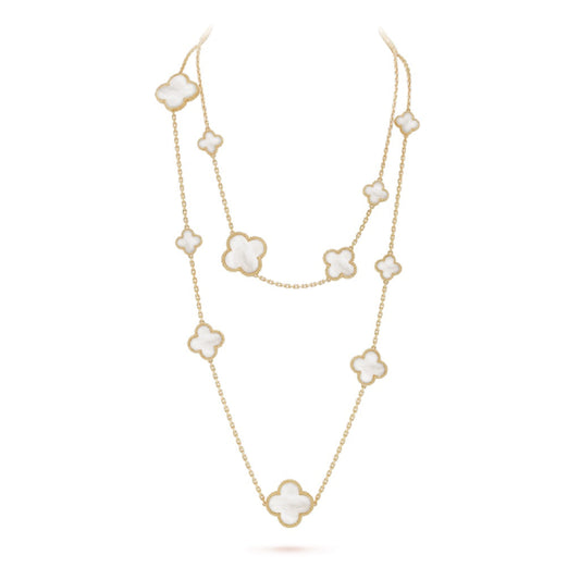 [Glitter Jewelry]CLOVER 16 MOTIF WHITE MOP GOLD NECKLACE