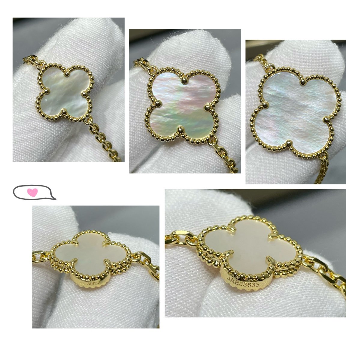 [Glitter Jewelry]CLOVER 16 MOTIF WHITE MOP GOLD NECKLACE