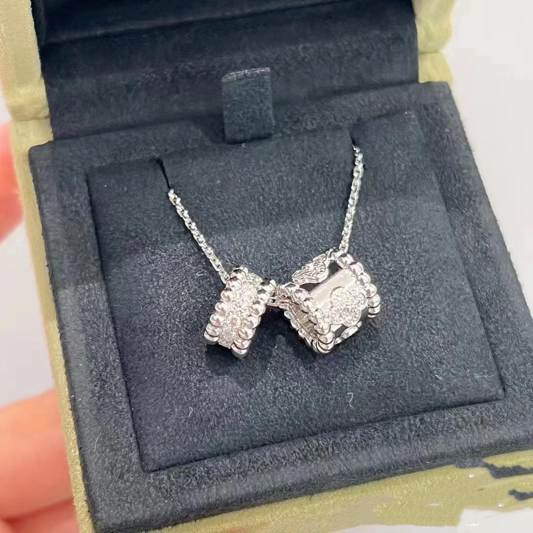[Glitter Jewelry]PERLEE DOUBLE PENDANT SILVER DIAMOND NECKLACE