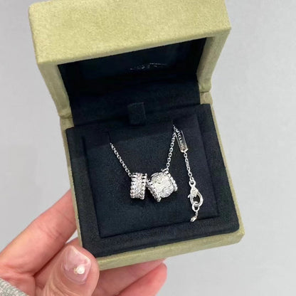 [Glitter Jewelry]PERLEE DOUBLE PENDANT SILVER DIAMOND NECKLACE