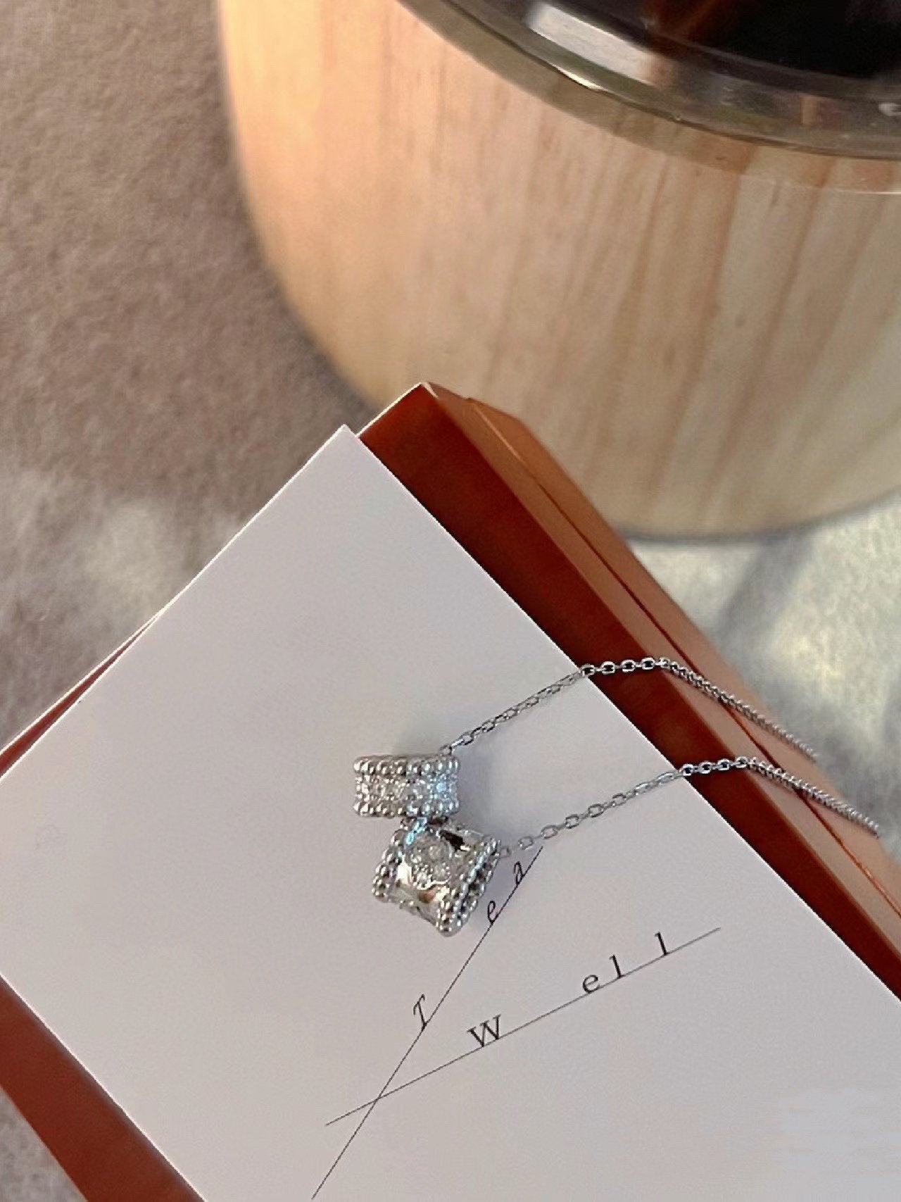 [Glitter Jewelry]PERLEE DOUBLE PENDANT SILVER DIAMOND NECKLACE