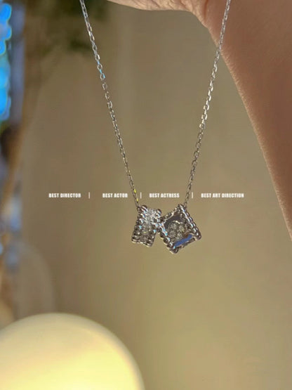 [Glitter Jewelry]PERLEE DOUBLE PENDANT SILVER DIAMOND NECKLACE