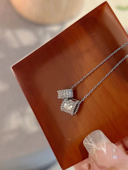 [Glitter Jewelry]PERLEE DOUBLE PENDANT SILVER DIAMOND NECKLACE