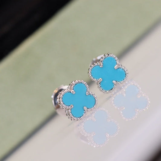 [Glitter Jewelry]CLOVER MINI TURQUOISE SILVER STUD EARRINGS