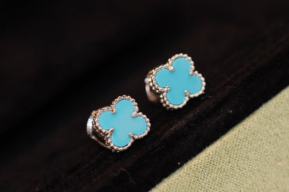[Glitter Jewelry]CLOVER MINI TURQUOISE SILVER STUD EARRINGS