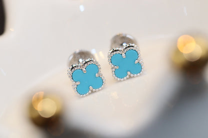[Glitter Jewelry]CLOVER MINI TURQUOISE SILVER STUD EARRINGS