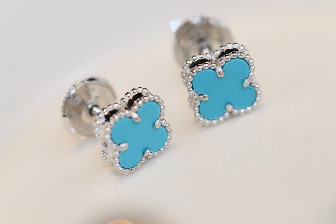 [Glitter Jewelry]CLOVER MINI TURQUOISE SILVER STUD EARRINGS