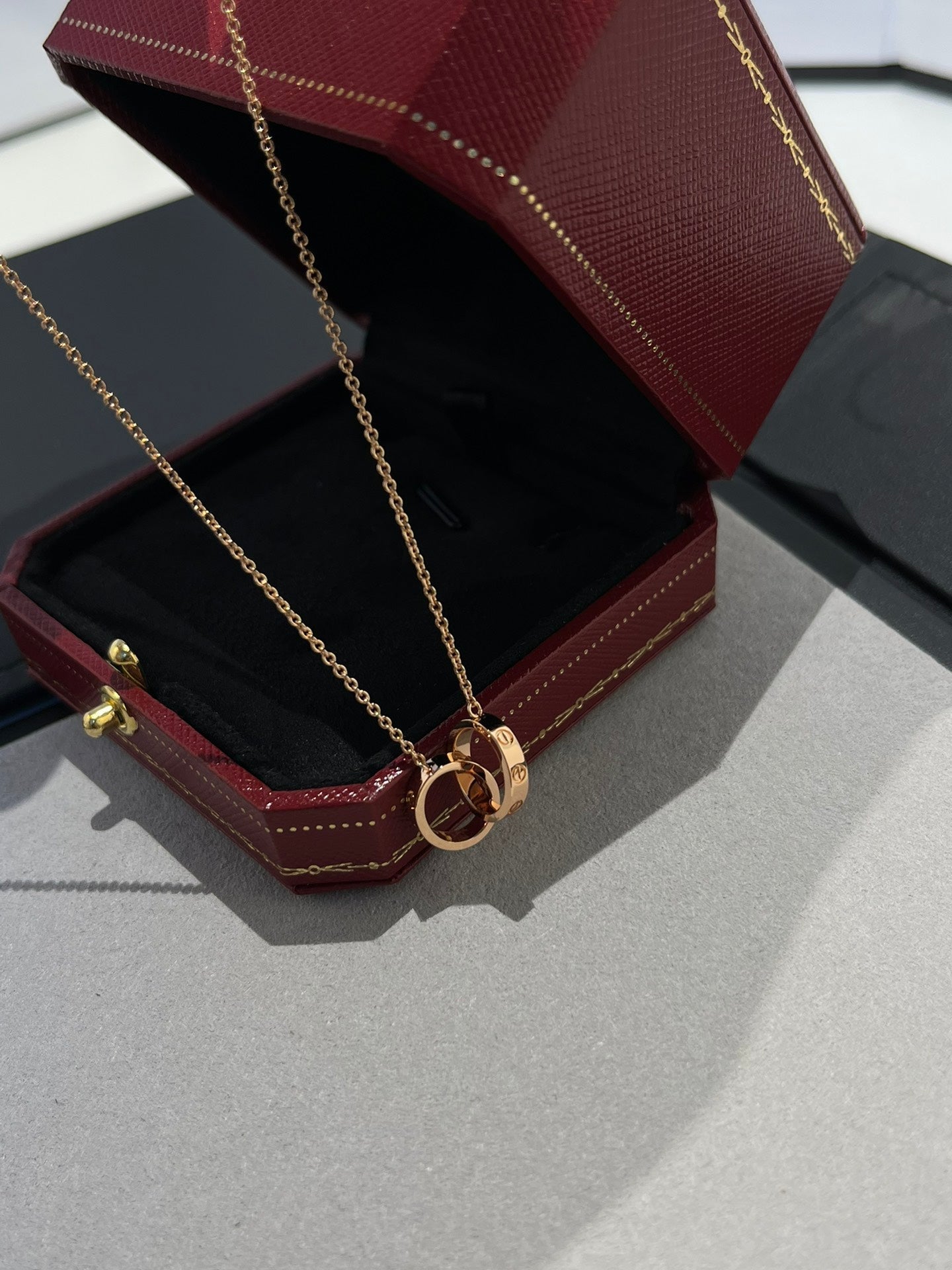 [Glitter Jewelry]LOVE NECKLACE DOUBLE RING PINK GOLD