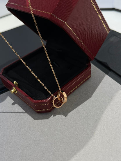 [Glitter Jewelry]LOVE NECKLACE DOUBLE RING PINK GOLD