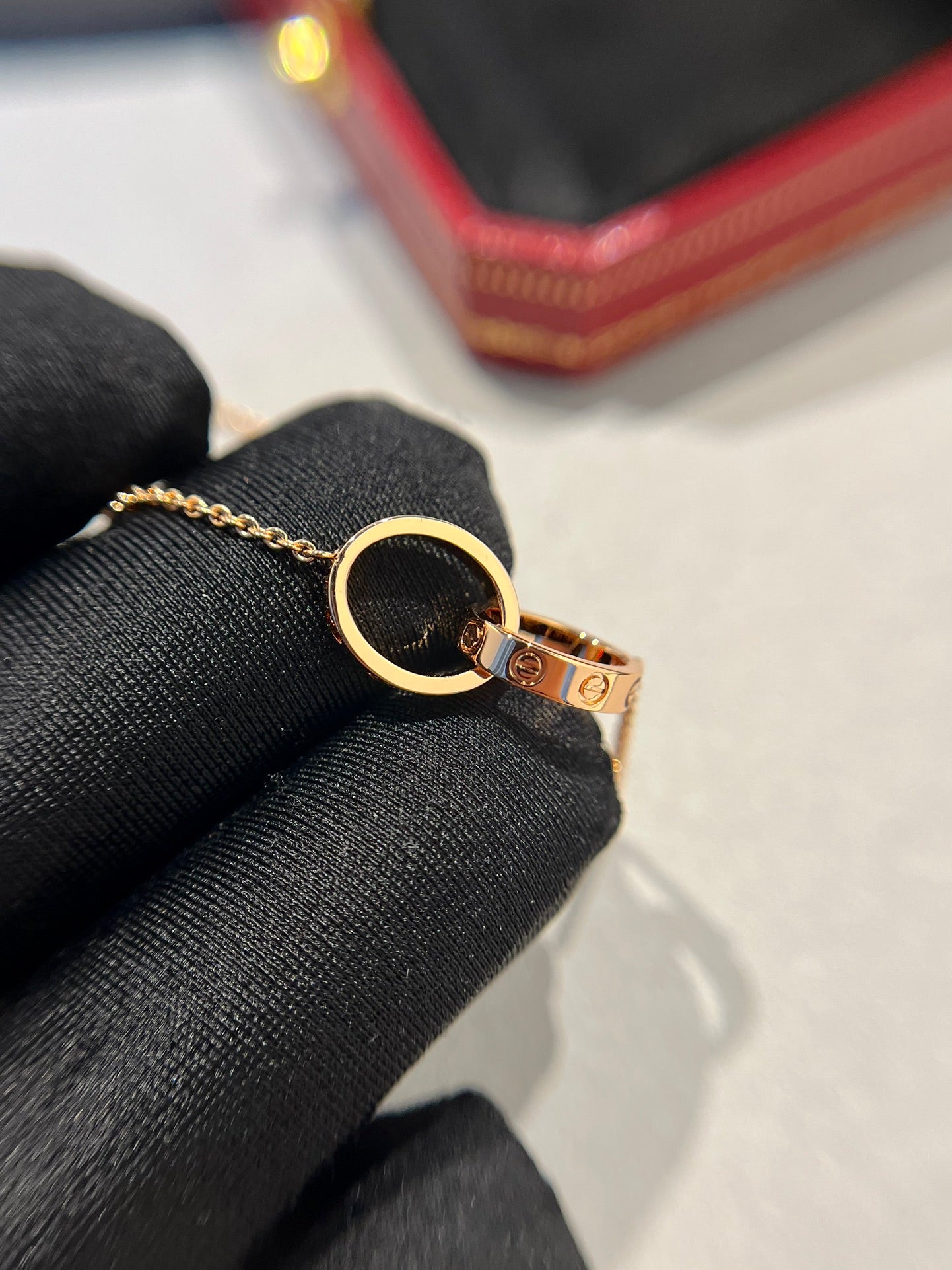 [Glitter Jewelry]LOVE NECKLACE DOUBLE RING PINK GOLD
