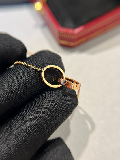 [Glitter Jewelry]LOVE NECKLACE DOUBLE RING PINK GOLD